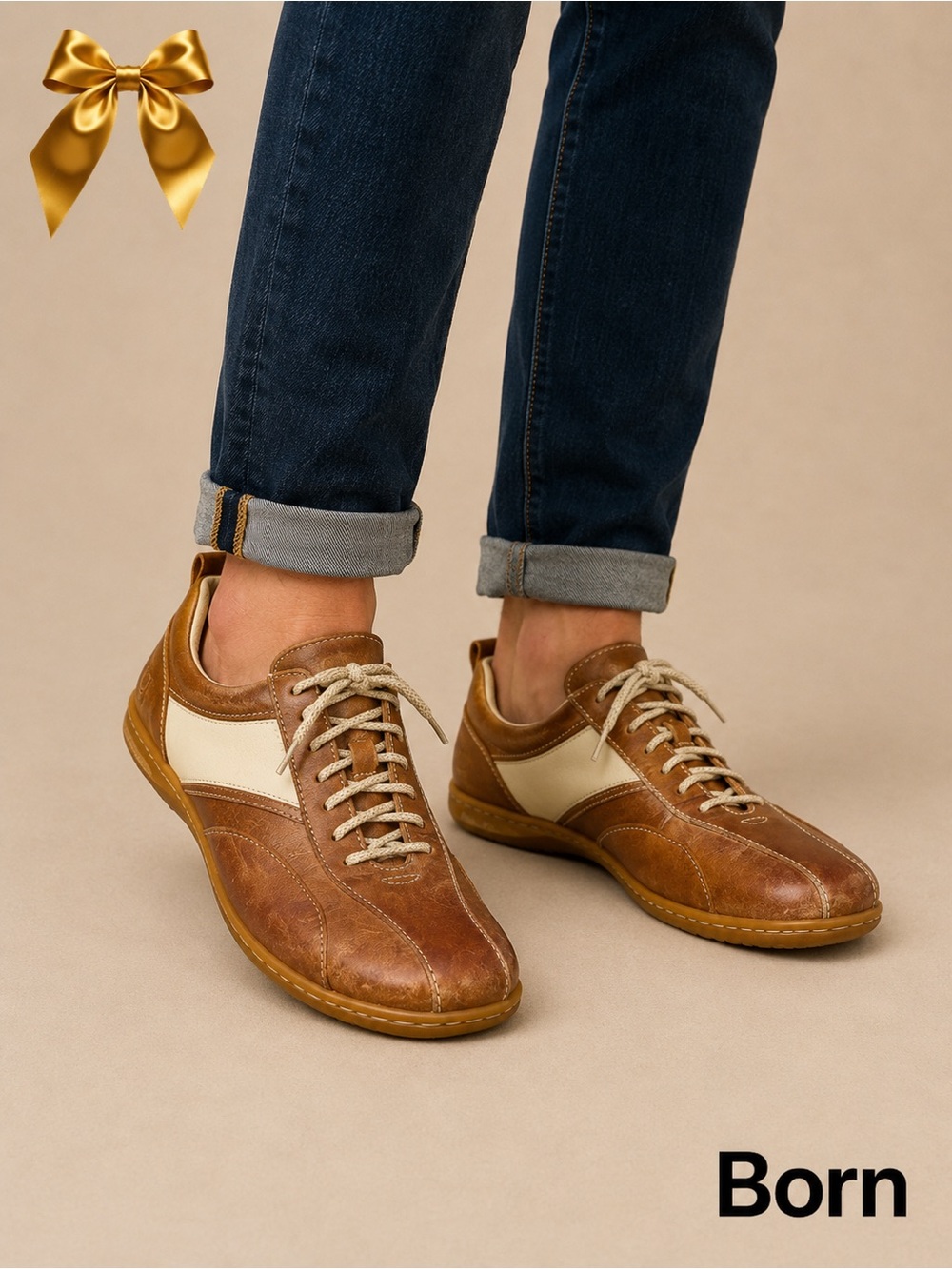 Born Brown and Cream Leather Sneakers Size 9 1/2